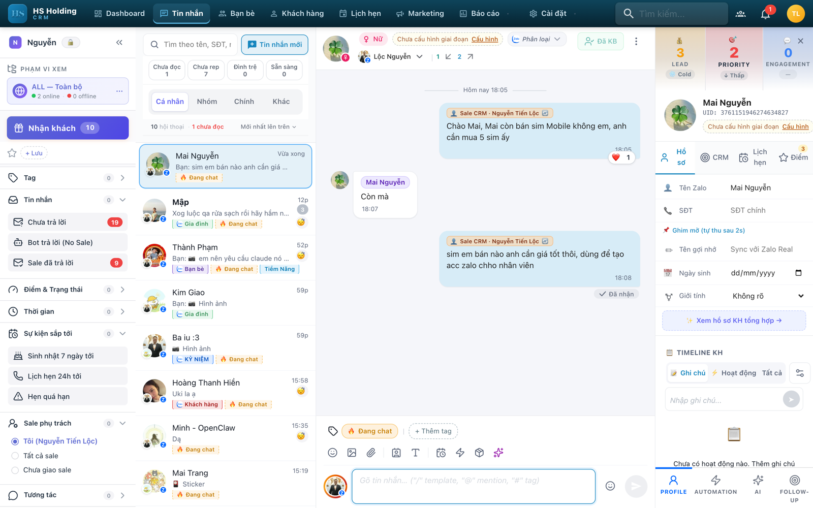 Chat — mở một hội thoại
