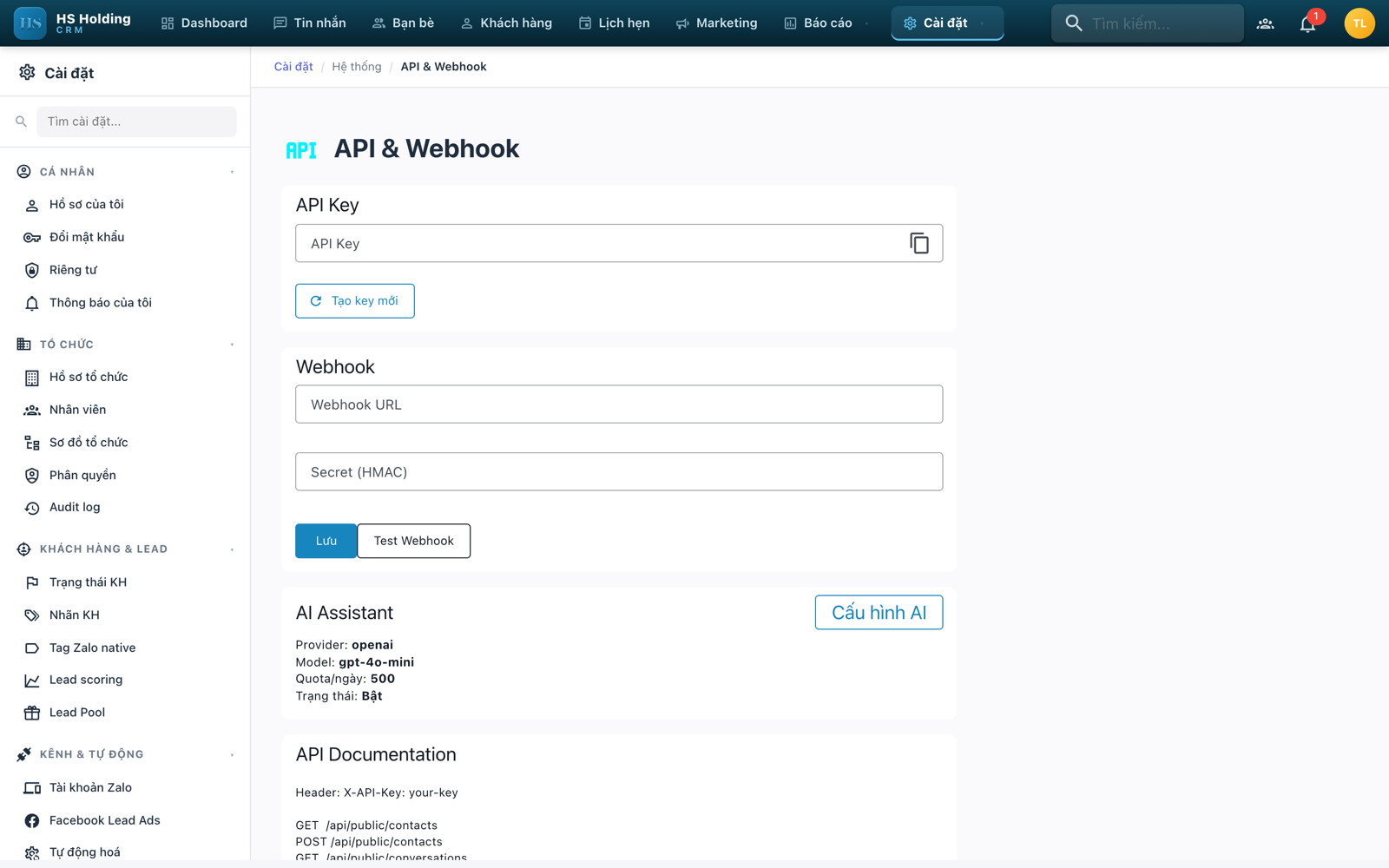 API & Webhook
