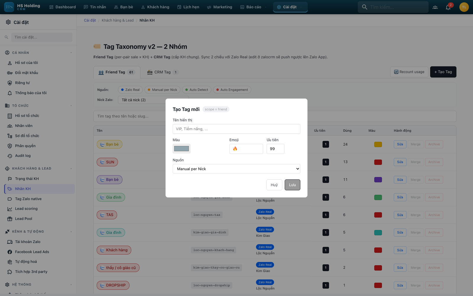 Tag Taxonomy v2 — Tạo Tag