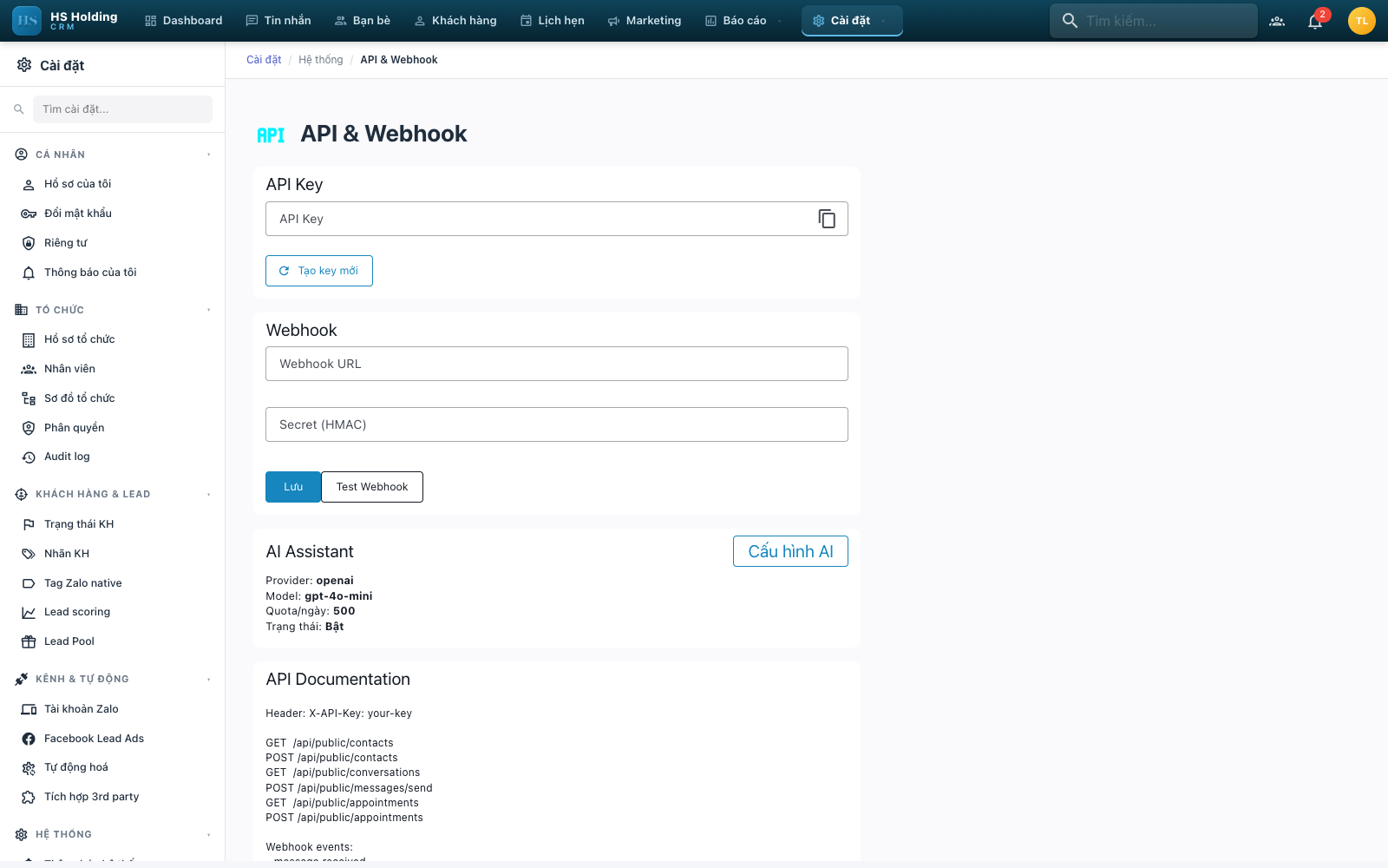 API & Webhook