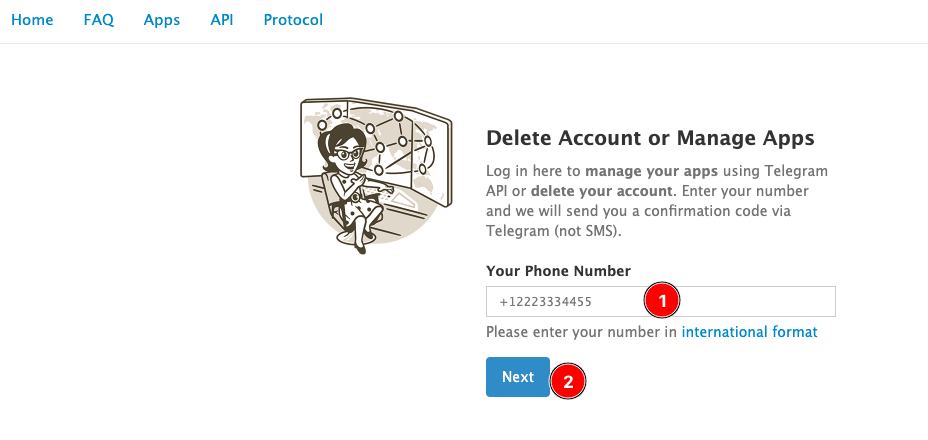 Đăng nhập my.telegram.org bằng số điện thoại