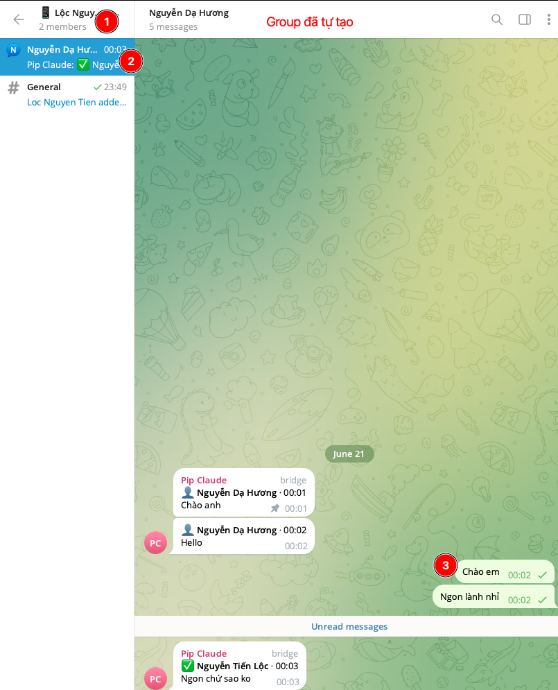 Group tự tạo với danh sách topic theo từng khách, chat ngay trong topic